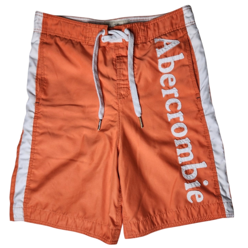 Abercrombie& Fitch Spellout Swim Trunks Board Shorts Orange White Vintage